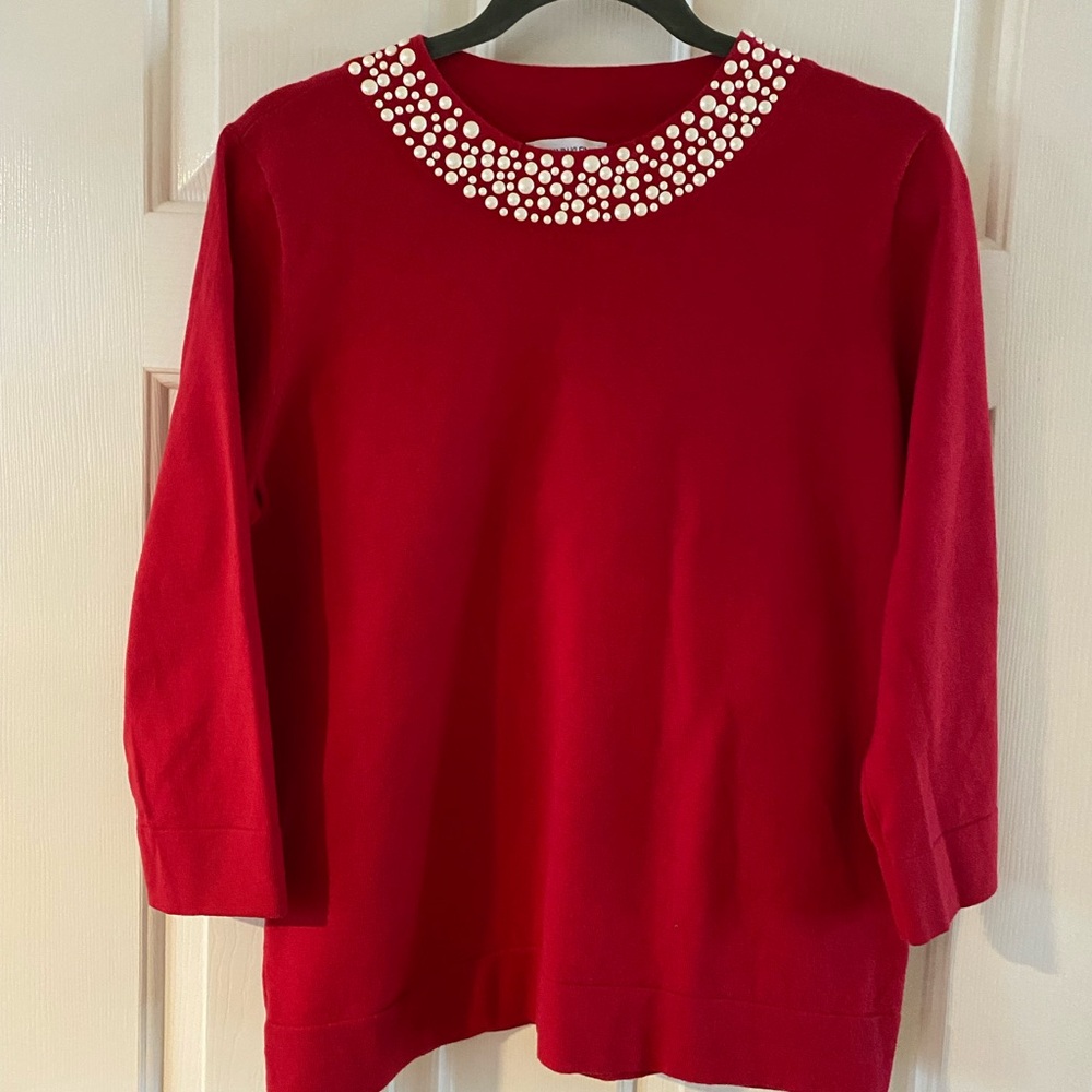 Calvin Klein Red Top with Pearl Details